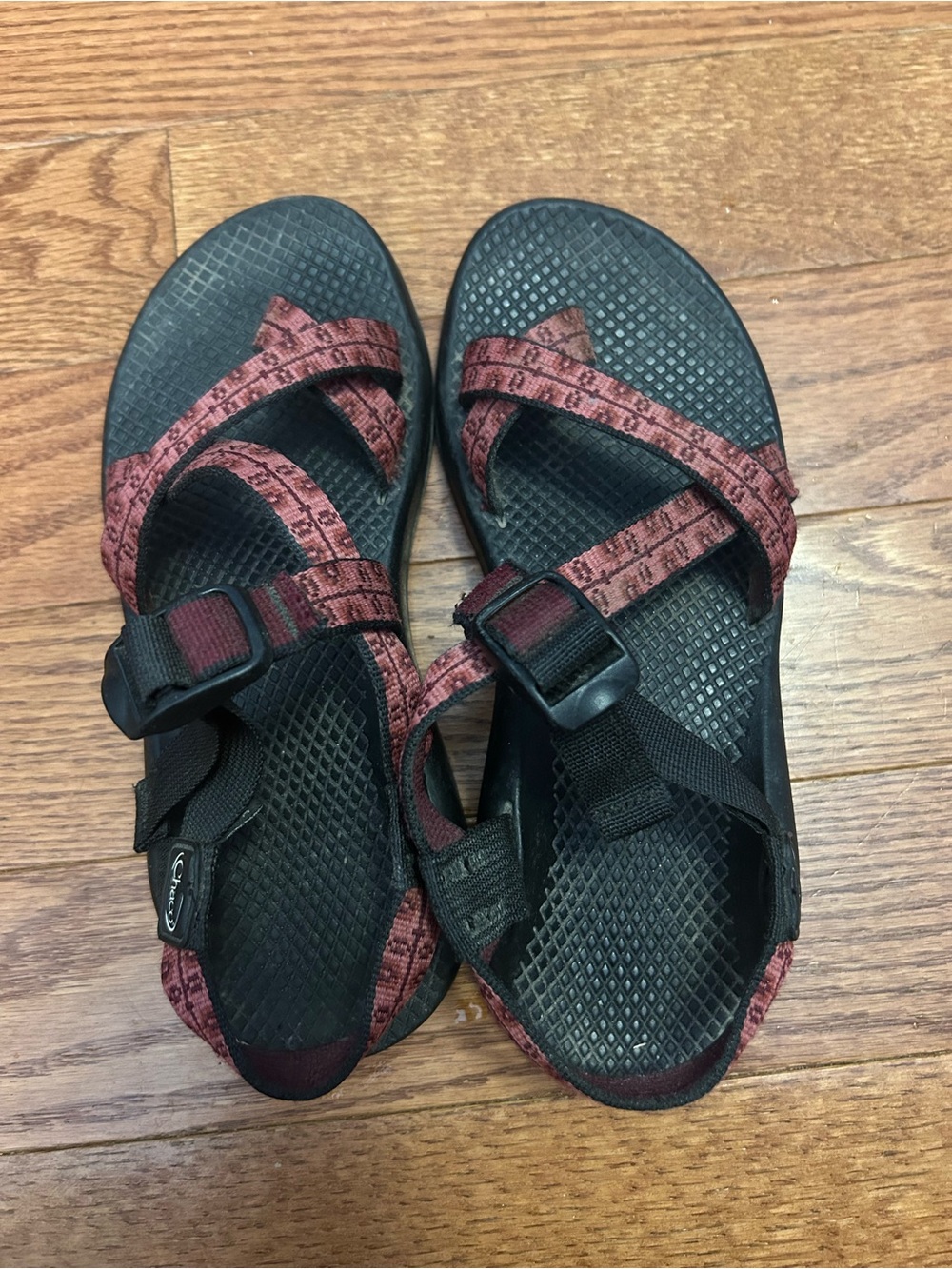 Chaco Outdoor Sport Sandals in Black and Burgundy Red